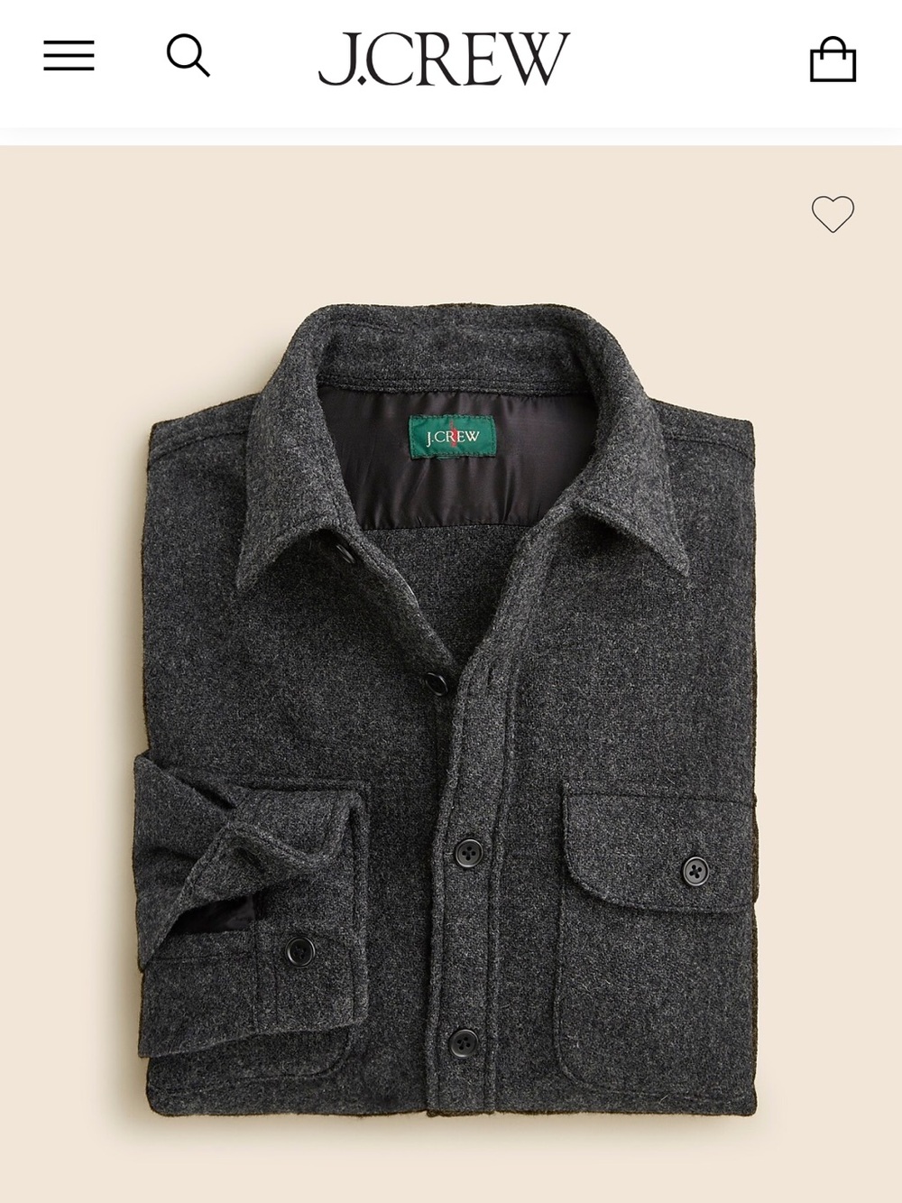 J. Crew Charcoal Button-Front 100% Wool Shacket Mens Large
